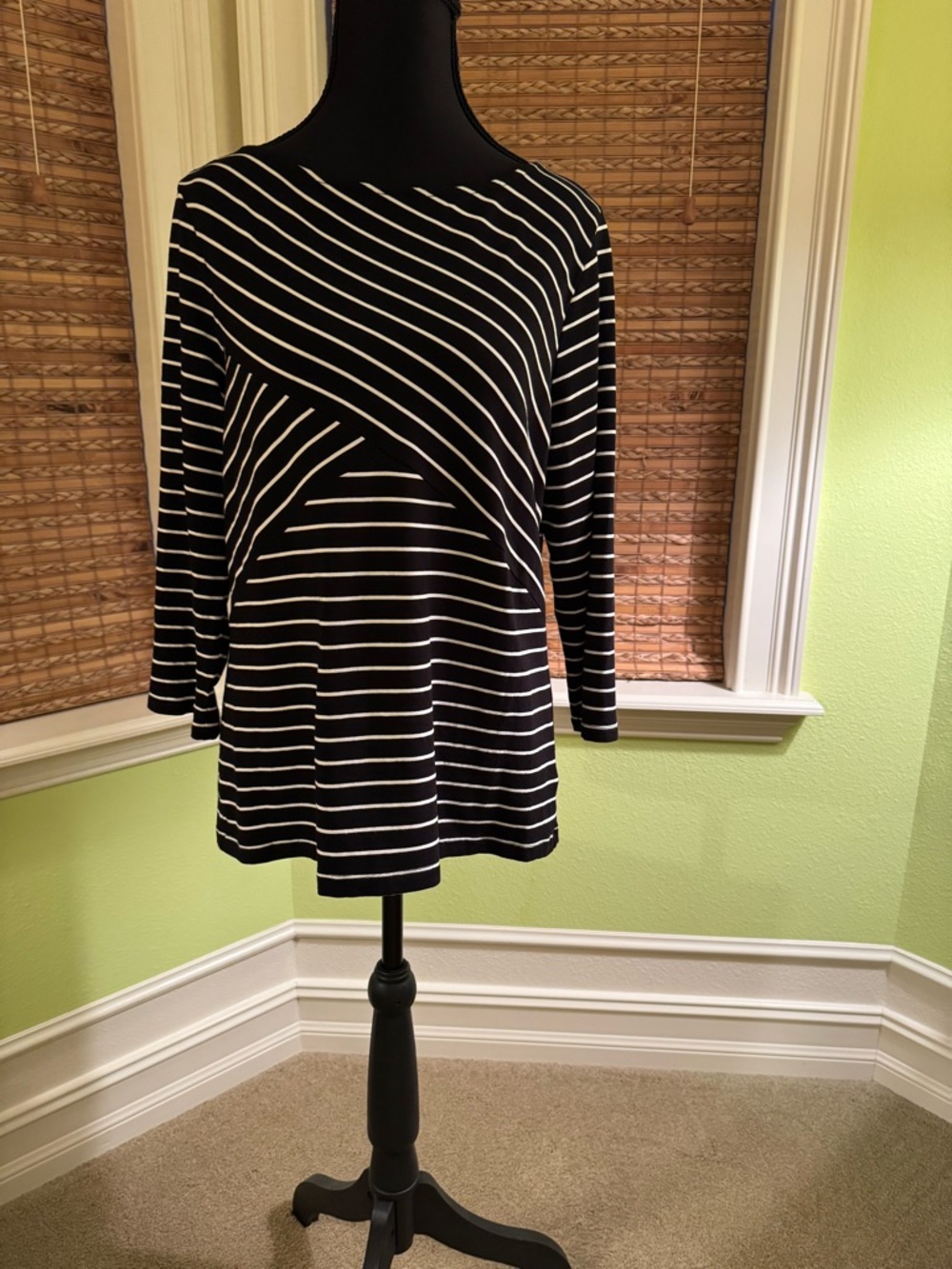 Talbots Black and White Striped Top